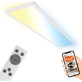 BRILONER Tava LED stropní svítidlo 98cm, Smart, ovládání hlasem nebo v aplikaci, dálkové ovládání, bílé - BRILO BRILO 7530016