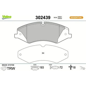 Brzdová destička Sada brzdových destiček, kotoučová brzda VALEO 302439
