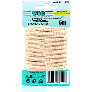 Šňůra na prádlo VTC Oděvní šňůra 5 m na kartě - 41 krémová