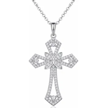 Souprava šperků Leru Stříbrný náhrdelník KŘÍŽ s Moissanity