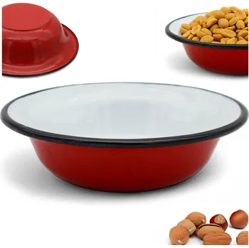 Smaltovaná miska na marinování ovoce, červená s puntíky, 900 ml