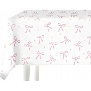 ubrus Fóliový ubrus bílý s růžovými mašličkami dekorace na stůl narozeniny oslavy VP