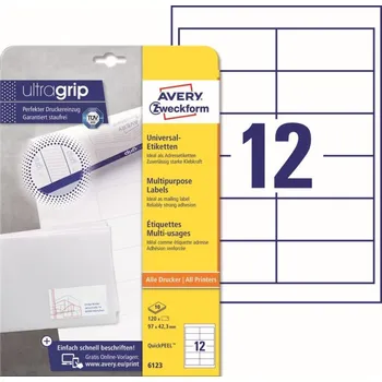 Papír Samolepící etikety Ultragrip 97 x 42,3 mm, 10 listů A4 6123