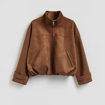 Reserved - Bunda z&nbsp;umělého semiše - zlatavá hnědá - 492IA-82X - 492IA-82X-S