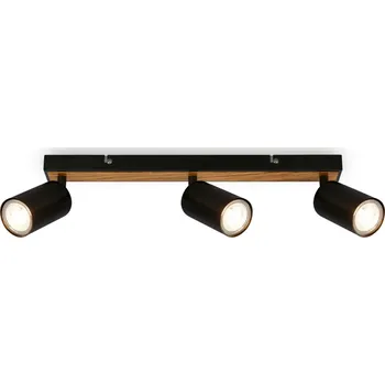 BRILONER Tib stropní bodové svítidlo, nastavitelné, On/Off nástěnným vypínačem, 3-ramenné, černá / dřevo - BRILO BRILO 2172034