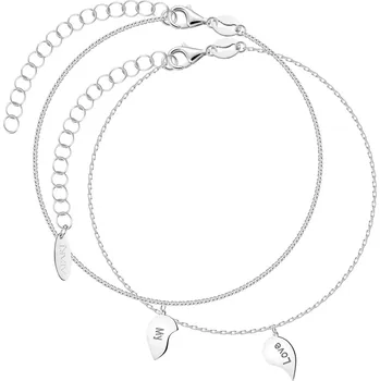 Náramek Stříbrné náramky pro páry - souprava - srdce, love - KPL545-0596