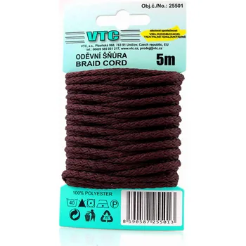 Šňůra na prádlo VTC Oděvní šňůra 5 m na kartě - 48 tmavě hnědá