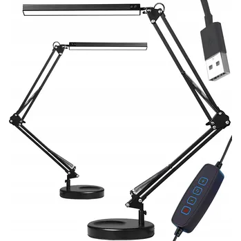 Lampička Stolní Lampa Nastavitelná 14W Černá Rýsovací 2v1 Regulace Barvy USB-A