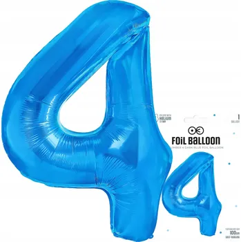 Balónek FÓLIOVÝ BALÓN ČÍSLICE 4 ČTYŘI VELKÝ MODRÝ BALÓN NA HELIUM 100 cm