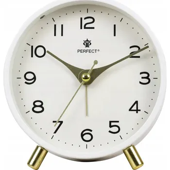 Budík BÍLÝ KLASICKÝ KULATÝ ELEGANTNÍ BUDÍK PERFECT BB11007 S TICHÝM CHODEM