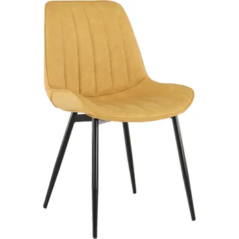 Jídelní židle Žlutá ekokůže židle Hazal s černými kovovými nohami, 49x57x85 cm
