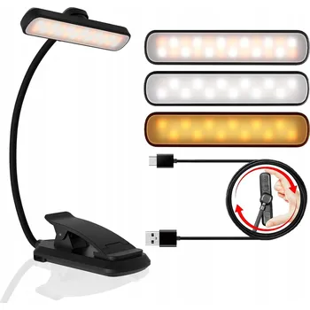 Lampička LED lampička na čtení knih USB-C Přenosná s klipem Noční