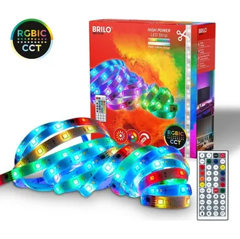 LED páska BRILONER LED pásek 5 m - stmívatelné, RGBIC, CCT, dálkový ovladač, samolepící, bílé - BRILO BRILO 2354156