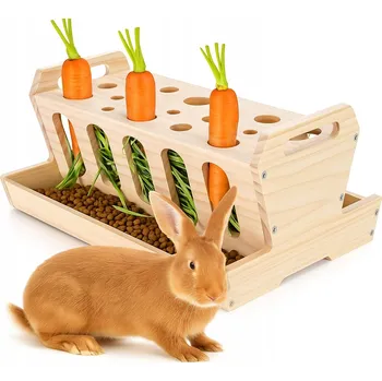 DŘEVĚNÝ ZÁSOBNÍK NA SENO A ZELENINU PRO KRÁLÍKA HLODAVCE