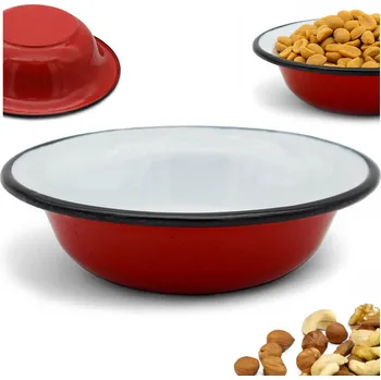 Smaltovaná miska na marinování salátů, červená s puntíky, 550 ml