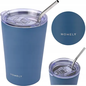 Termoska TERMOHRNEK SE SLÁMKOU 400 ml modrý termoska na kávu, čaj, nápoje, výdrž 6h