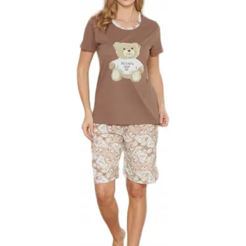 Dámské pyžamo Dámské pyžamo hnědé komplet bavlna krátké kraťasy medvídek M
