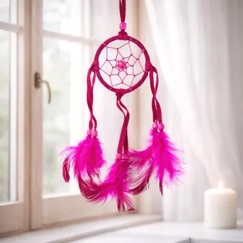 Lapač snů DEKORACE LAPAČ DÁREK DO AUTA LAPAČ SNŮ RŮŽOVÁ