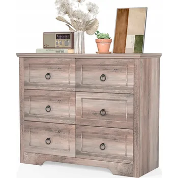 Komoda Komoda se 6 zásuvkami, rustikální šedá, do ložnice