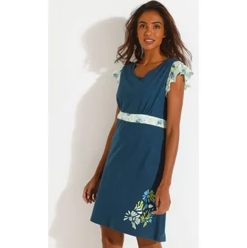 Dámská noční košile Noční košile s krátkými rukávy a potiskem okvětních lístků tmavě modrá 46/48