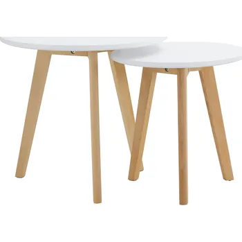 Konferenční stolek Skandinávská sada 2 konferenčních stolků MALTO 2 NEW, bílá/buk, MDF/masiv