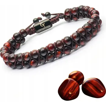 Náramek Pánský náramek s dvojitým setem energetických kamenů - červené tygří oko