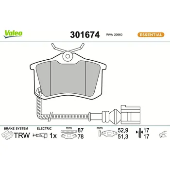 Brzdová destička Sada brzdových destiček, kotoučová brzda VALEO 301674