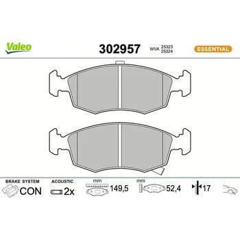 Brzdová destička Sada brzdových destiček, kotoučová brzda VALEO 302957