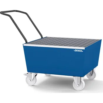 Záchytná vana z oceli, pro 1 sud, 1350 x 815 x 995 mm, mřížový rošt, mobilní