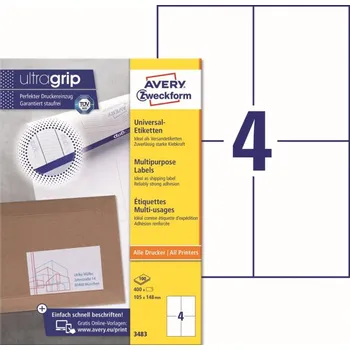 Samolepící etiketa Samolepící etikety Ultragrip 105 x 148 mm, 100 listů A4 3483