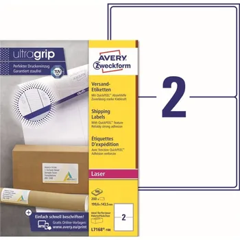 Papír Etikety na balíky Ultragrip 199,6 x 143,5 mm, 100 listů A4 L7168-100