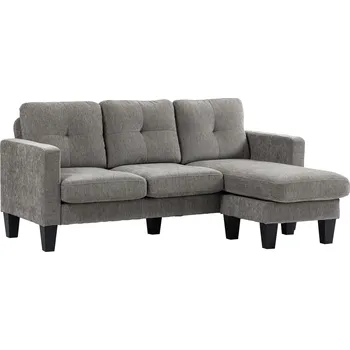 Pohovka HOMCOM Rohová pohovka HOMCOM, rohová pohovka s otočnou lenoškou, pohovka ve tvaru L, potah s imitací lnu, 186 x 130 x 84 cm, hnědá