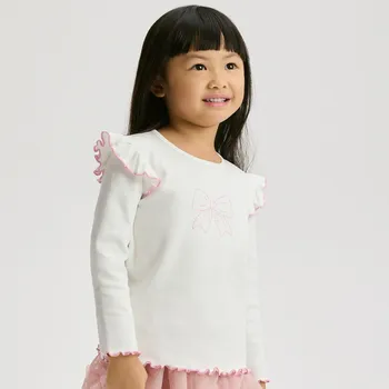 Dívčí tričko Reserved - Halenka s volánkem - krémová - 883HT-01X - 883HT-01X-110