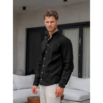 TallGuys Pánská prodloužená lněná košile 2.0 | Dlouhý rukáv | Deep black Velikost: 3XL, Střih: Regular