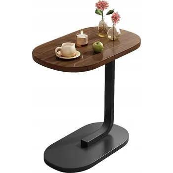 Konferenční stolek BOČNÍ STOLEK VE TVARU PÍSMENE C KÁVOVÝ, DŘEVĚNÝ, NA NOTEBOOK, POHOVKY