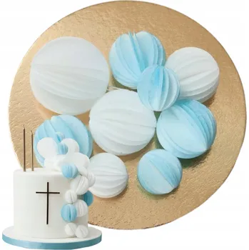 Obraz Dekorace na dort oplatkové kuličky bílé a modré svatební svatba dekorace