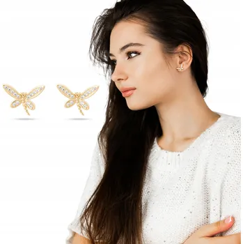 Náušnice Náušnice pozlacené vážky puzetky se zirkony, jemné hmyzí motivy