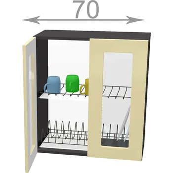 Knihovna Capri WD7072G, kuchyňská vitrína s odkapávačem š.70, korpus grafit, dvířka dub Craft bílý