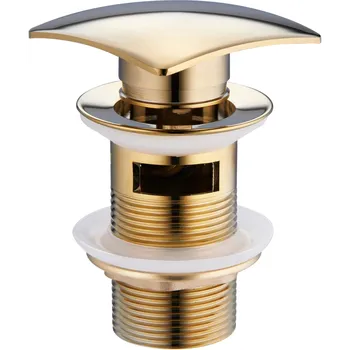 sítko a zátka do dřezu Mexen uzavíratelná umyvadlová výpusť hranatá, ClickClack, velká zátka, s přepadem, Zlatá, 79926-50