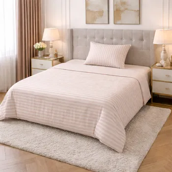 Povlečení Bavlněné povlečení, jednolůžko - Proužky hrubé Béžové