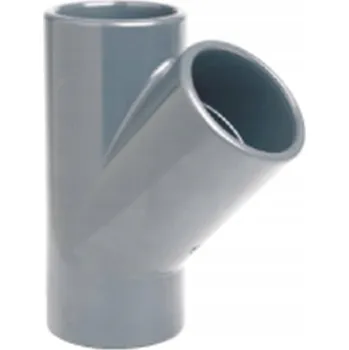 Vodovodní potrubí T-ROZDĚLOVAČ 45 STUPŇŮ PVC HYDRAULICKÁ TVAROVKA PRO LEPENÉ TRUBKY ŠEDÁ 40 MM