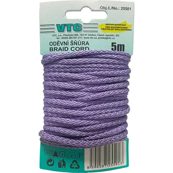 Šňůra na prádlo VTC Oděvní šňůra 5 m na kartě - 21 levandulová