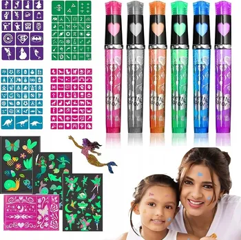 kreativní sada SADA NA VÝROBU TETOVÁNÍ - 6 BROKÁTOVÝCH FIXŮ + 144 ŠABLON + SAMOLEPKY