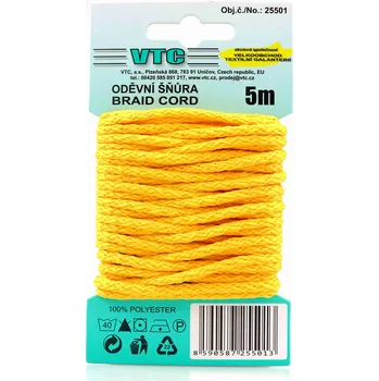 Šňůra na prádlo VTC Oděvní šňůra 5 m na kartě - 04 sytě žlutá
