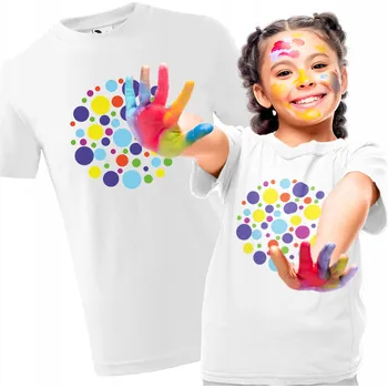 Dívčí tričko Den Kropki dětské tričko s puntíky do školky pro 4leté dítě, velikost 110 cm