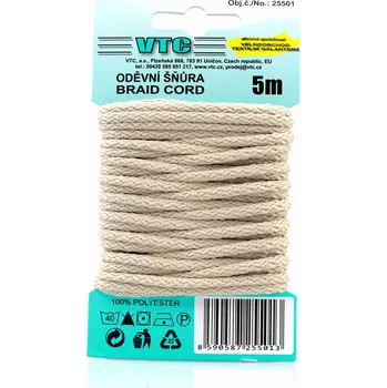 Šňůra na prádlo VTC Oděvní šňůra 5 m na kartě - 40 béžová