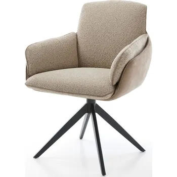 Jídelní židle DELIFE Jídelní židle Luan-Flex s područkami mix materiálů tmavě béžová široká křížová podnož černá otočná 360°