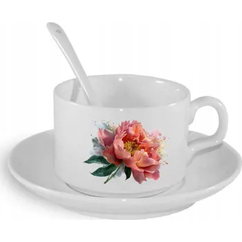 Šálek s podšálkem Lžička PIVOŇKA Růžový Květ dárek pro babičku MAMINKU