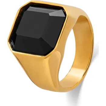Prsten Troli Masivní pozlacený prsten s černým krystalem 61 mm + 2 měsíce na vrácení zboží