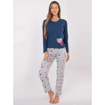 Dámské noční prádlo Dámské pyžamo s potiskem srdíček Forever Pink modrá | šedá 3499215